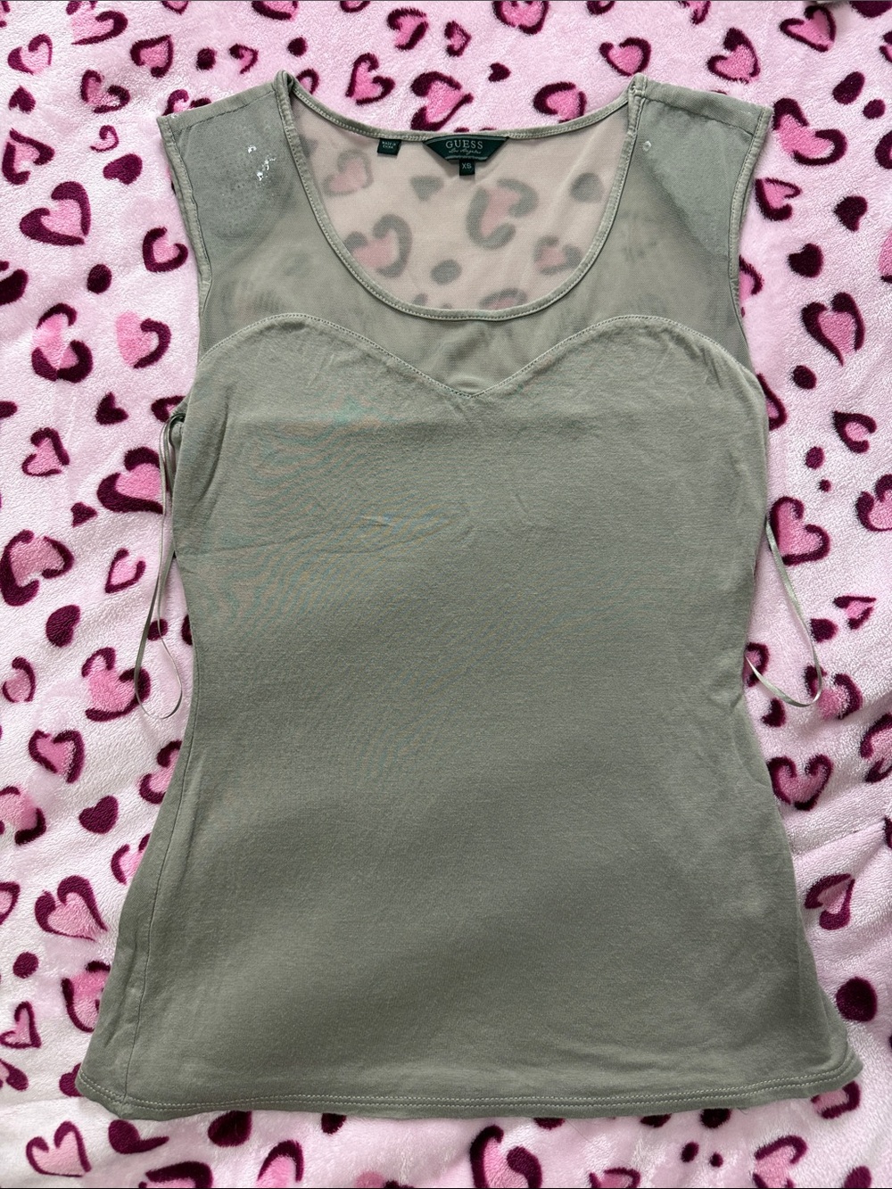 Guess Grey Y2K Mesh Yoke Tank Top